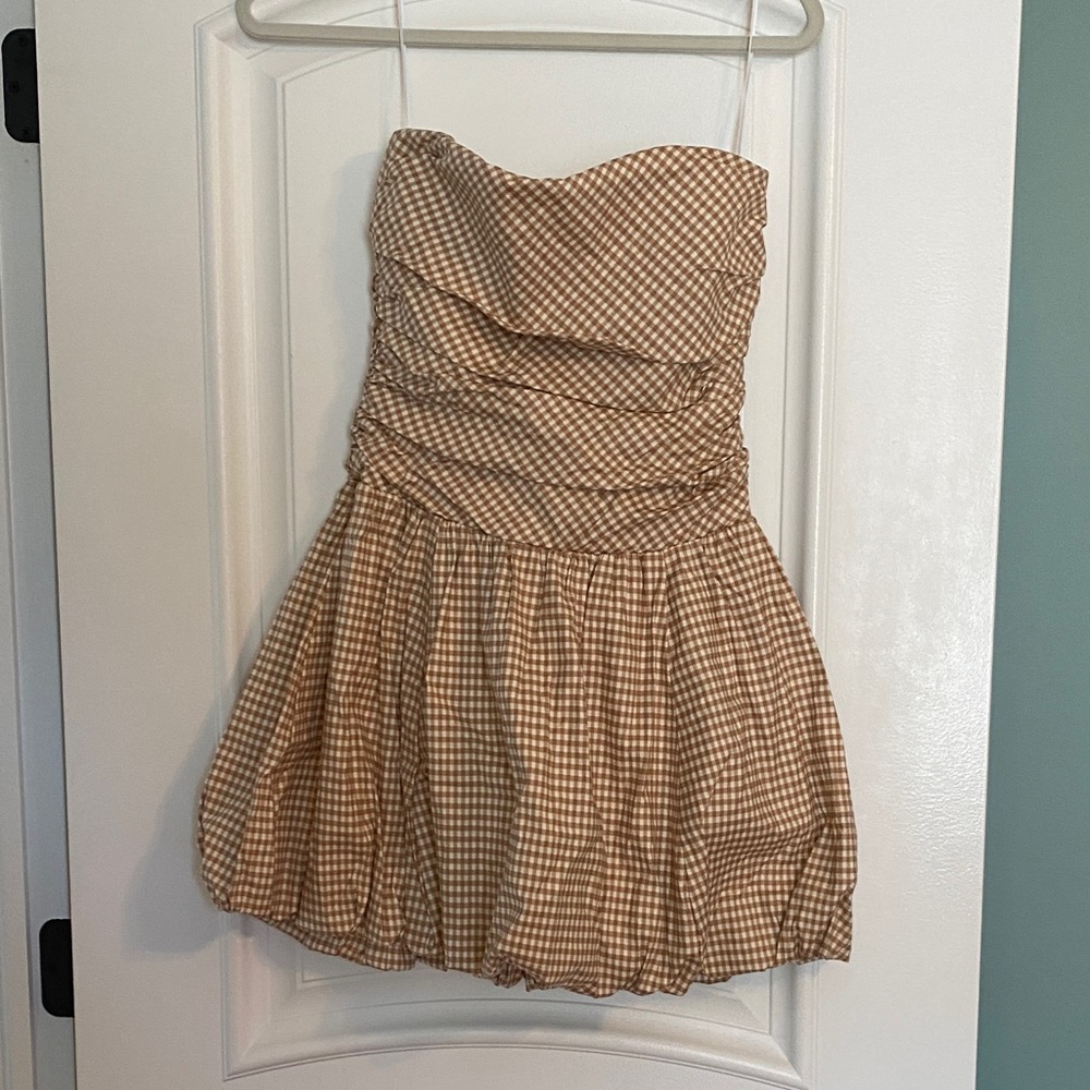 Reformation Brown Checkered Mini Dress